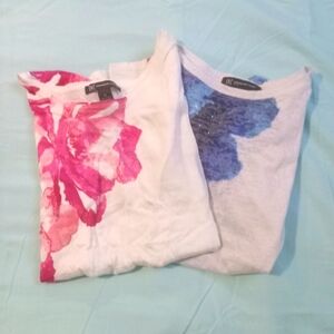 🩷🤍💙 NWOT Womens INC Pink Floral Top & Blue Top Duo Small Spring Summer Girly